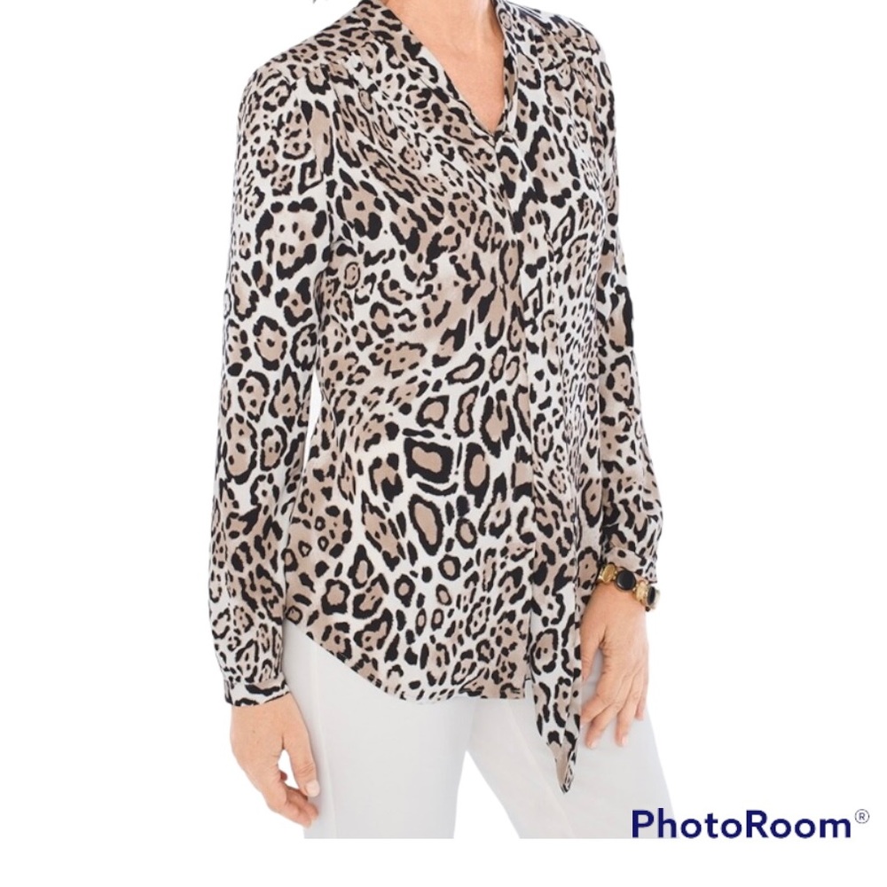 Chico's Bow Blouse Animal Print NWT $99 Size 1 ( 8 10 )